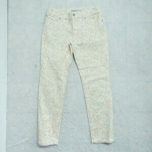 Chicos Platinum Straight Jeans Women's Size 28 Ivory Floral Ultimate Fit Cotton